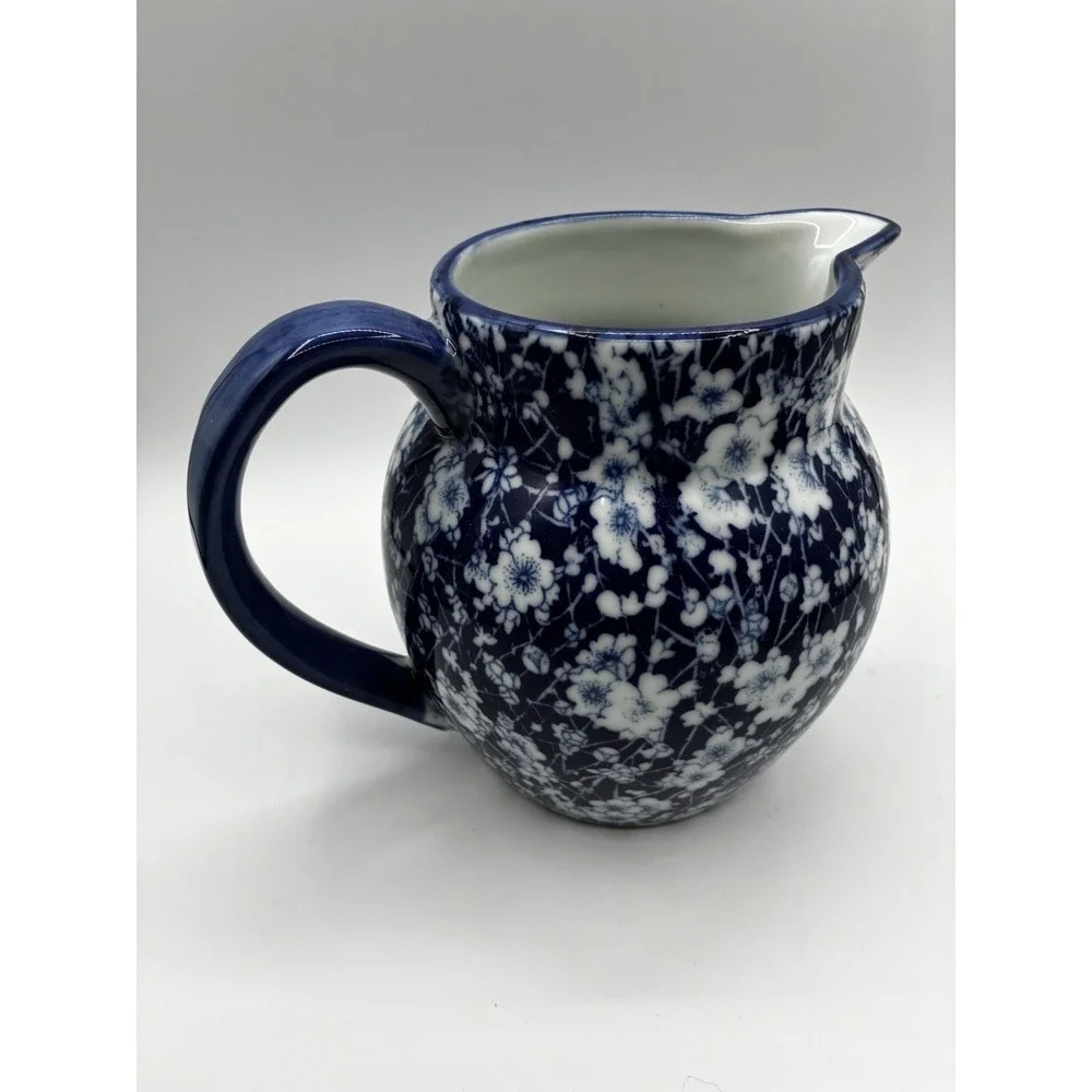 Vintage Victoria ware Flow Blue Ironstone Pitcher 7 inch England Floral